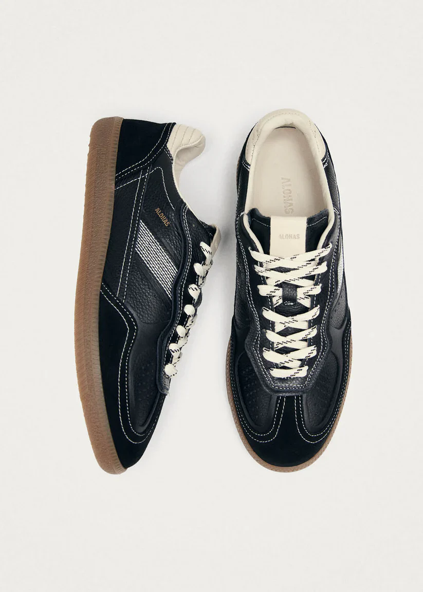 ALOHAS - WOMEN'S RIFE GRAIN WHITE BLACL LEATHER SNEAKER - Image 3