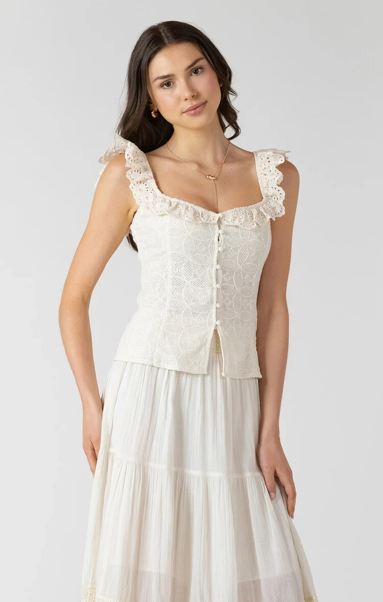 DEX - WOMEN'S BUTTON FRONT EYELET TANK - Image 3